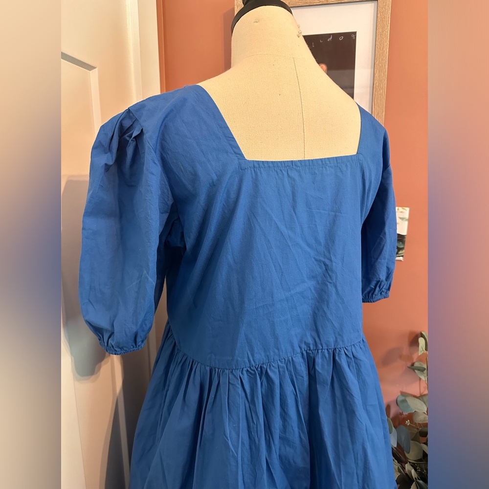 NWOT Maude Vivante Aria midi Royal blue L puff sleeve tiered 100% cotton dress - Picture 9 of 15